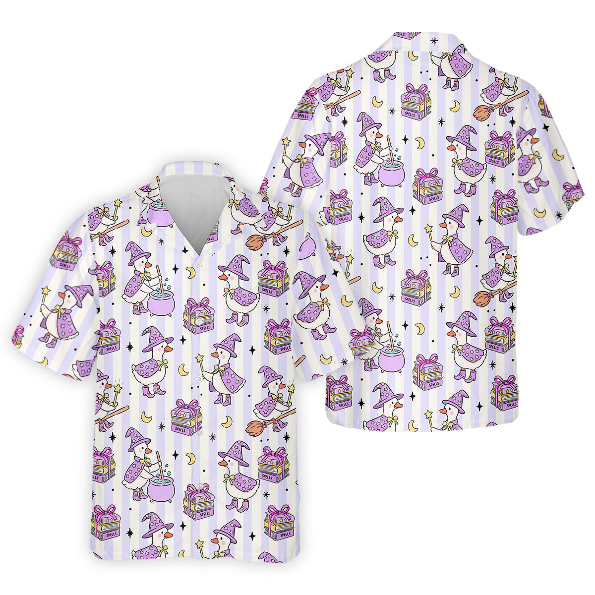 Halloween Witch Goose Purple Pastel Fun Golf Shirts For Men, Polo Shirts For Men, Golfing Apparel