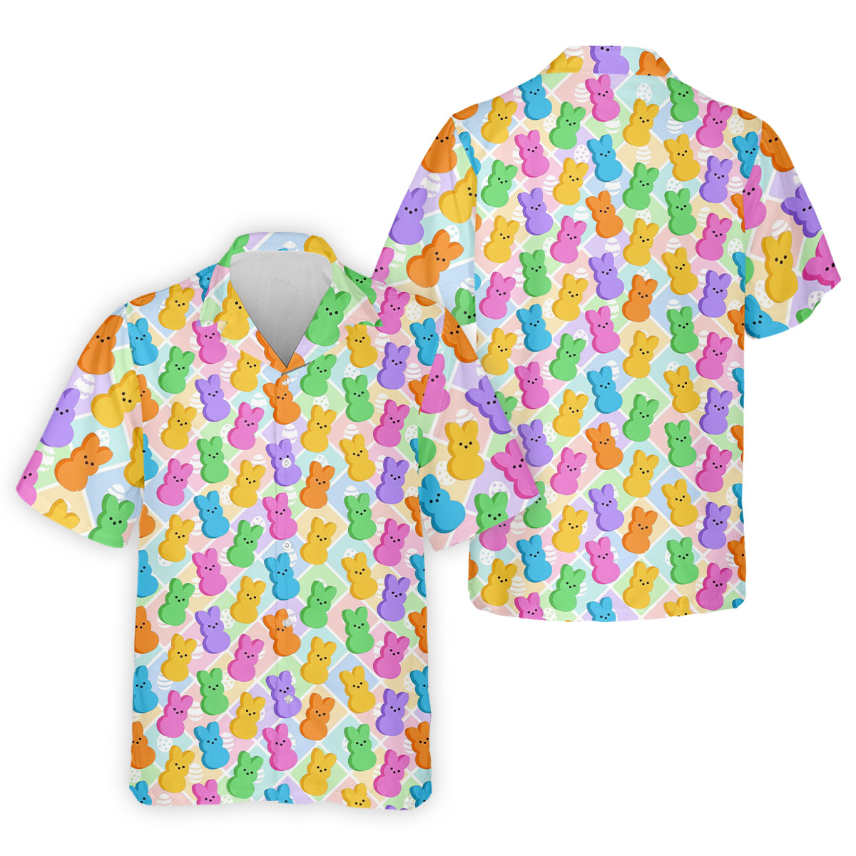 Pastel Easter Peeps Colorful Checkered Golf Shirts For Men, Cute Golf Outfit, Polo Shirts For Men