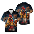Rooster Beer USA Patriotic Hawaiian Golf Shirt, 250th Anniversary Tropical Vibe Men's Golf Shirt