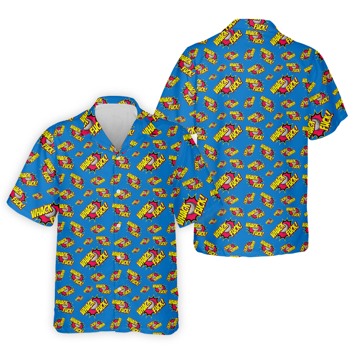 Whack F*ck Comic Golf Ball Pattern Golf Shirt, Men's Golf Shirt, Golf Apparel For Men