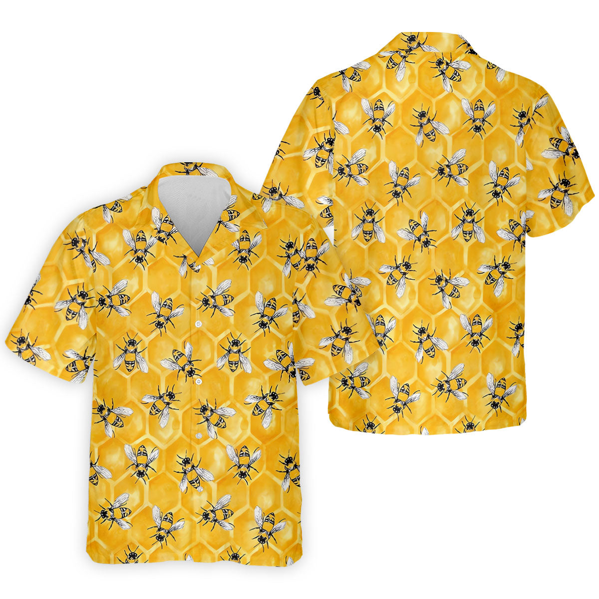 Realistic Flying Bees on Golden Honeycomb Hawaiian Golf Polo, Golf Tops For Men, Golfing Apparel