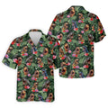 Tropical T Rex Floral Pattern Hawaiian Golf Polo, Golf Tops For Men, Golfing Apparel