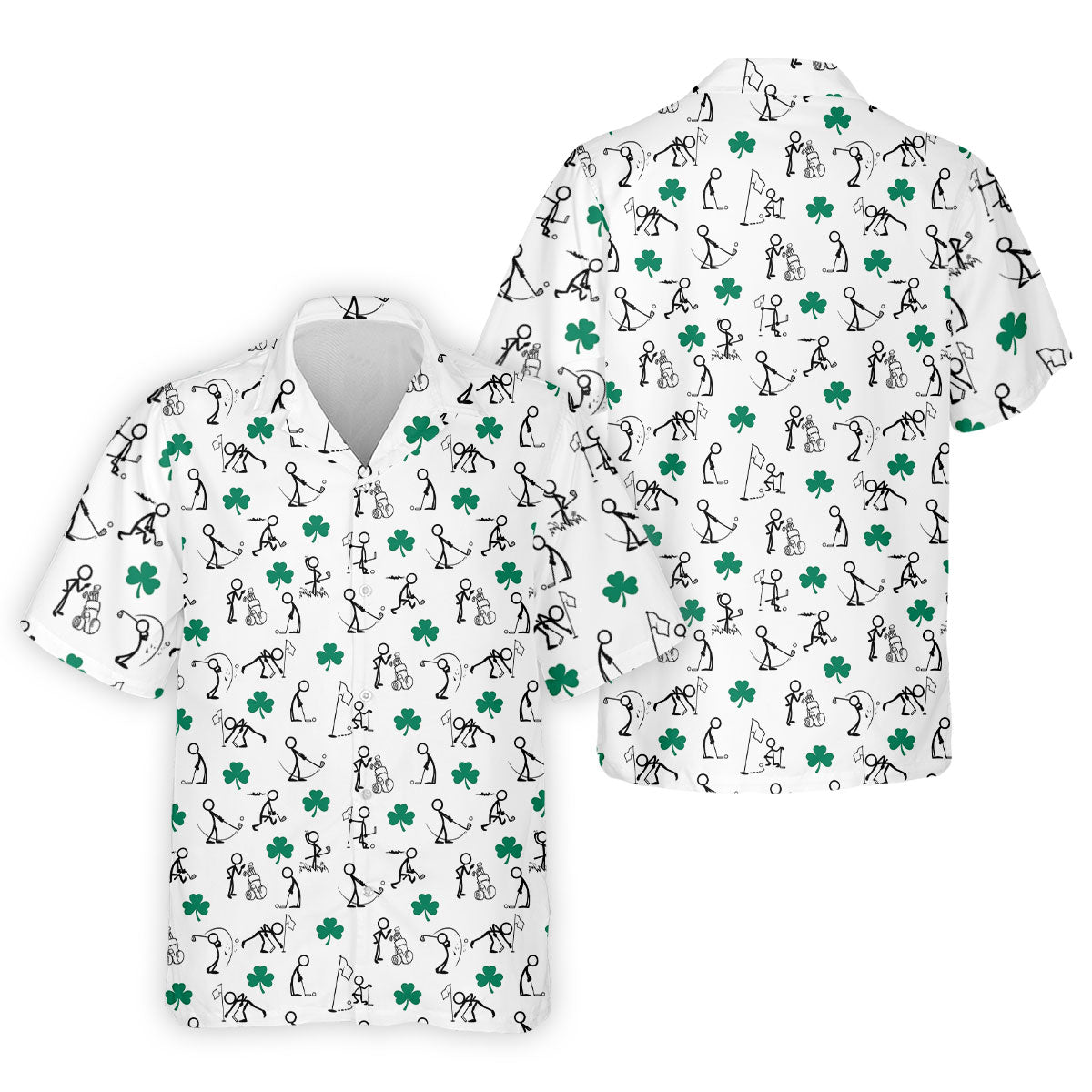 Stick Figure Golf Pose St Patrick's Day Shamrock White Golf Shirt, Polo Shirts For Men, Golf Shirts For Men