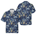 Navy Palm Tropical Hawaiian Vibe Golf Tops For Men, Golf Shirts For Men, Golf Gift For Men
