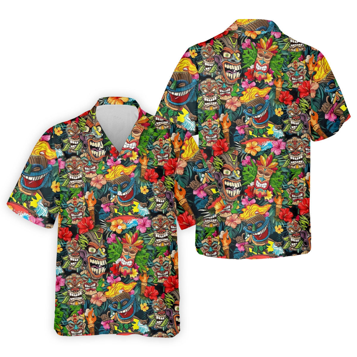 Hawaiian Tiki Tropical Floral Golf Shirts For Men, Polo Shirts For Men, Golfing Apparel
