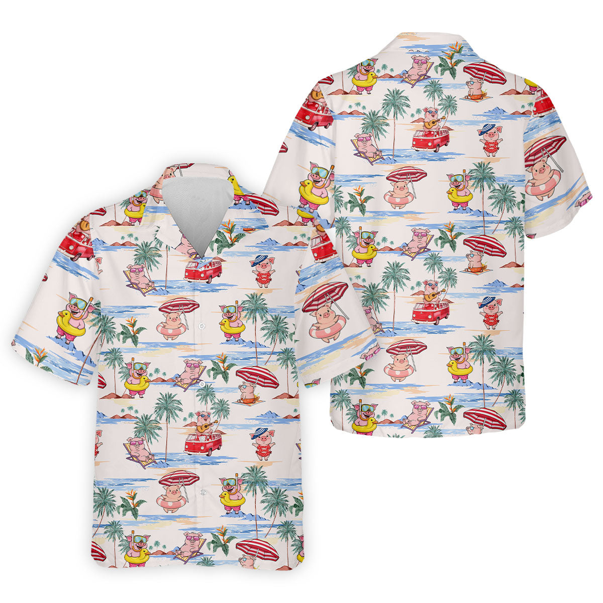 Cute Pig Beach Adventure Hawaiian Golf Polo, Golf Tops For Men, Golfing Apparel