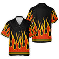 Black Orange Yellow Flame Sleeve Golf Shirt, Mens Golf Polo, Printed Golf Shirts