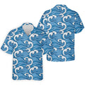 Japanese Wave Golf Shirt, Ocean Wave Pattern Men's Golf Polo, Polo Shirts For Men