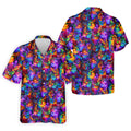 Psychedelic Cat Golf Shirt, Colorful Neon Cat Pattern, Polo Shirts For Men