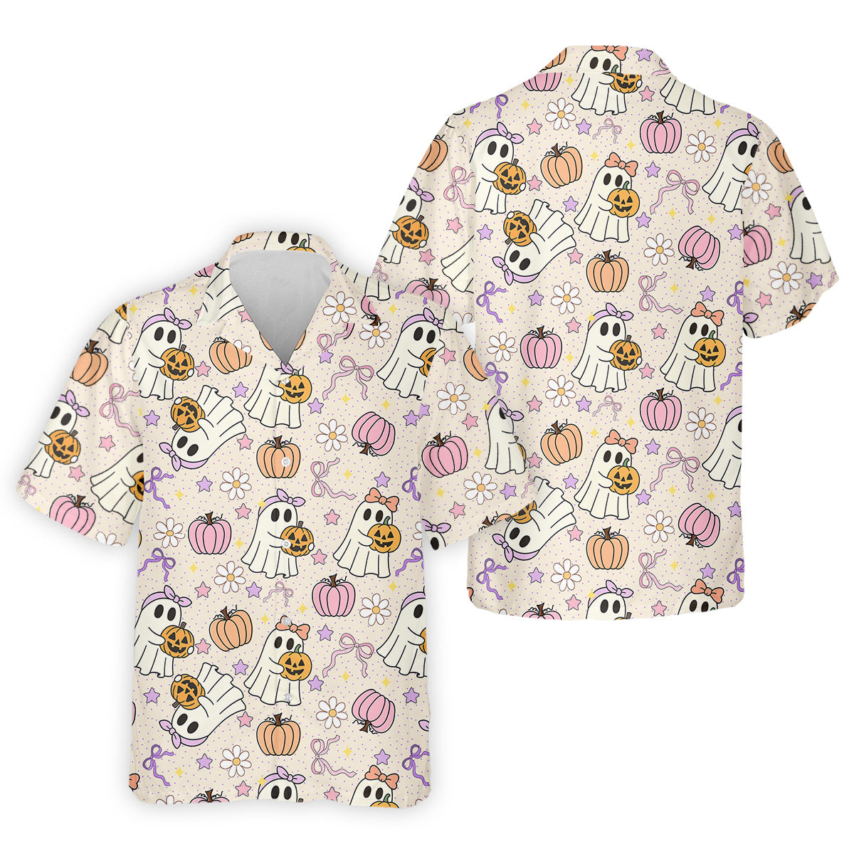 Halloween Seamless Pattern Cute Golf Shirt, Retro Halloween Polo Shirts For Men, Golfing Apparel