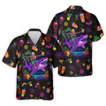 Neon Shark Beach Party Pattern Hawaiian Golf Shirt, Golf Shirts For Men, Polo Shirts For Men