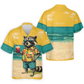 Cool Raccoon Tropical Yellow Hawaiian Golf Polo, Golf Tops For Men, Golfing Apparel