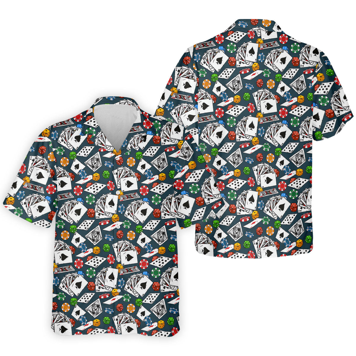 Poker Blackjack Hawaiian Golf Shirt, Playing Card Pattern Men's Golf Shirt, Polo Shirts For Men