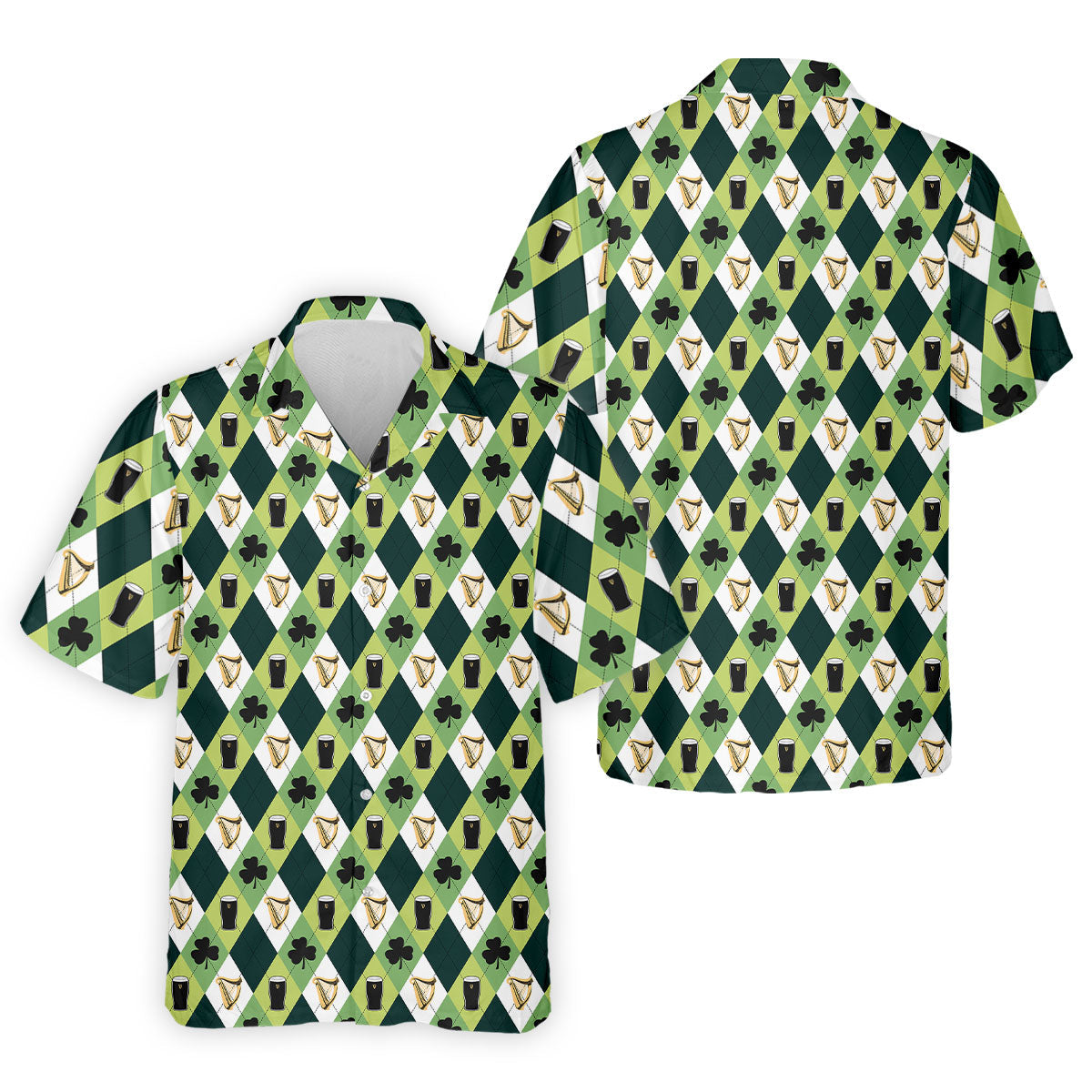 Green And White Argyle Pattern Beer St Patrick's Day Golf Shirt, Golf Tops For Men, Polo For Men