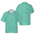 Tropical Vibe Hawaiian Pattern Turquoise Golf Shirt, Golf Tops For Men, Golf Gift For Men