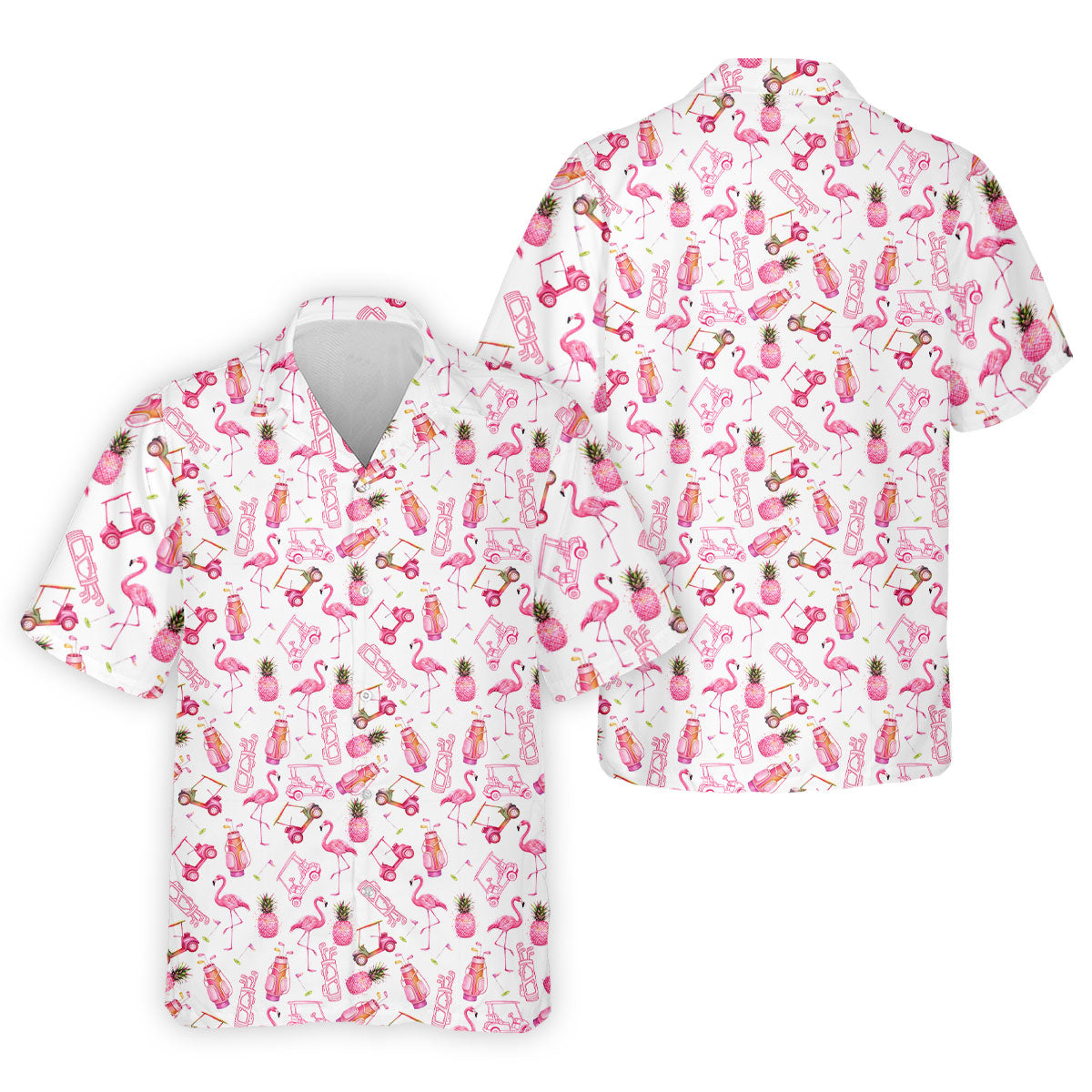 Funny Flamingo Pink Pineapple Tropical Vibe Golf Tops For Men, Men's Funny Golf Shirts, Polo Shirts For Men