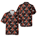 Orange Hibiscus Black Hawaiian Golf Shirt, Summer Vibe Golf Shirts For Men