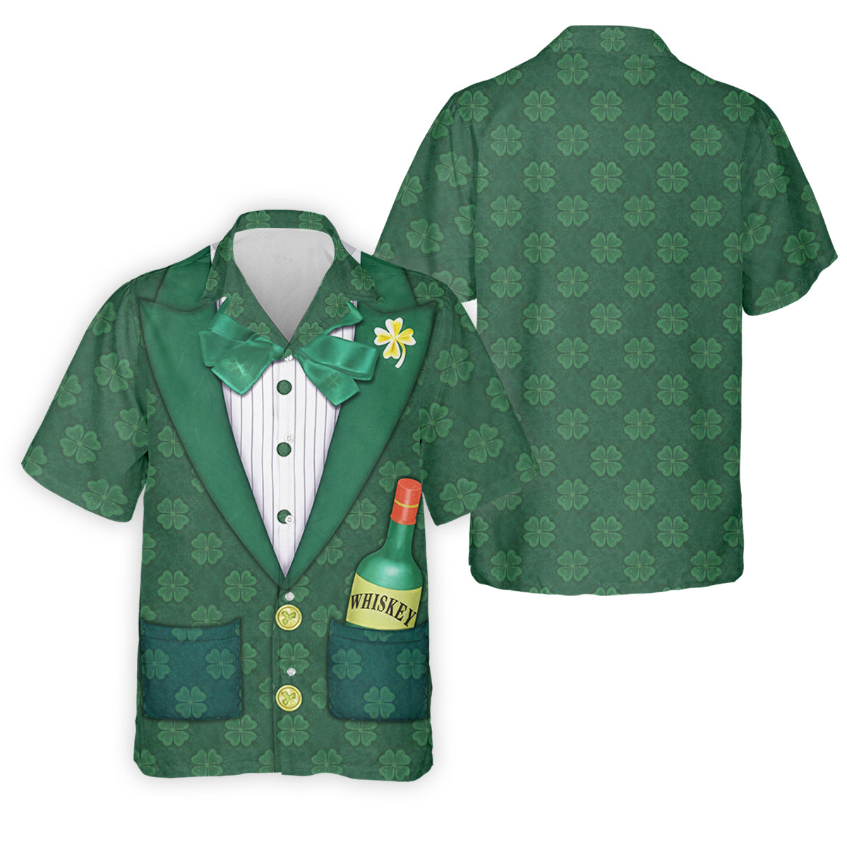 St Patrick's Day Green Shamrock Suit Whiskey Golf Print Golf Shirt, Polo Shirts For Men, Golf Shirts For Men