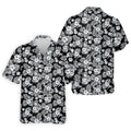 Black And White Pattern Tropical Hawaiian Golf Shirt, Summer Theme Golf Shirts For Men