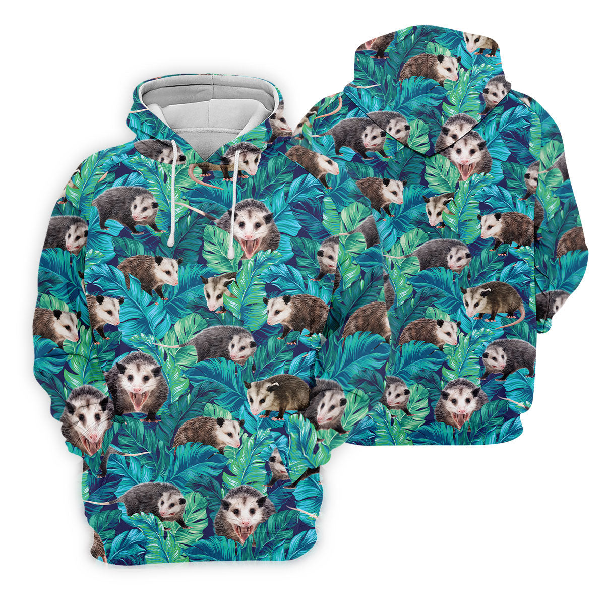 Playful Opossums Among Tropical Leaves Hawaiian Golf Polo, Golf Tops For Men, Golfing Apparel