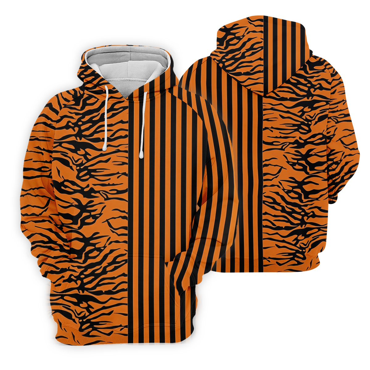 Orange Tiger Stripe Split Pattern Golf Shirt, Women's Golf Tops, Ladies Golf Shirts, Printed Golf Shirt