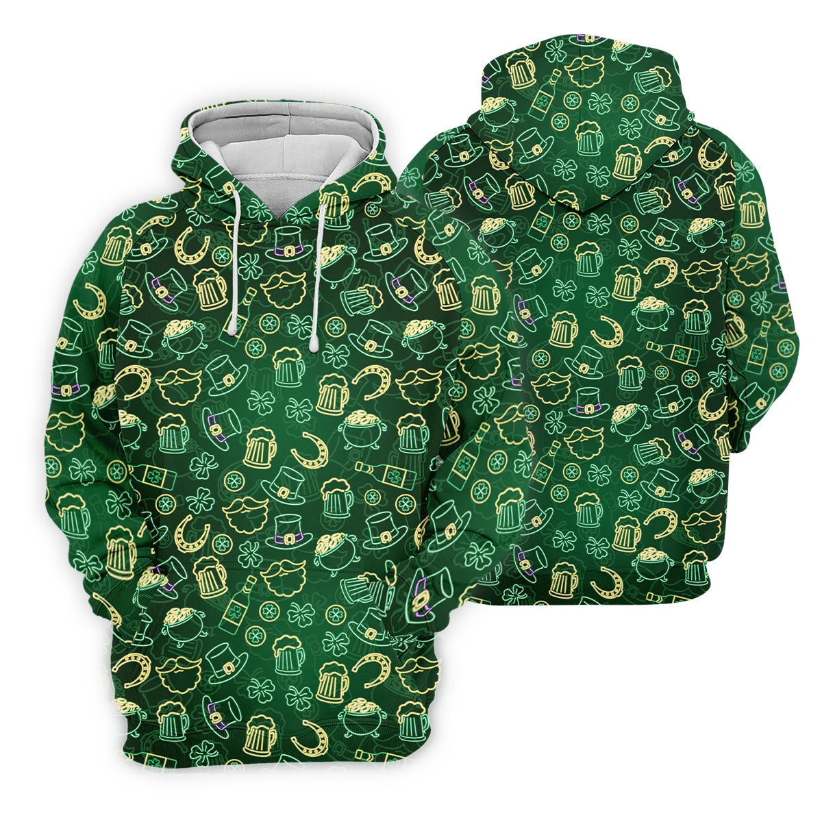Beer Shamrock Neon Pattern St Patrick's Day Golf Shirt, Golf Tops For Men, Golf Shirts For Men