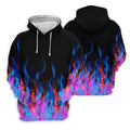 Black Blue Flame Fire Pattern Golf Shirt, Ladies Golf Shirts, Women’s Golf Apparel, Printed Golf Shirt