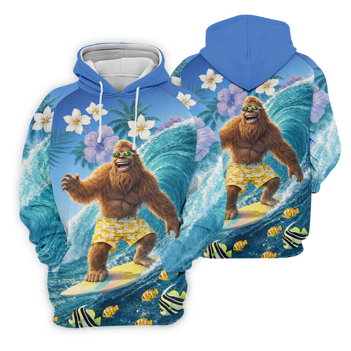 Surfing Bigfoot Riding Ocean Waves Design Hawaiian Golf Polo, Golf Tops For Men, Golfing Apparel