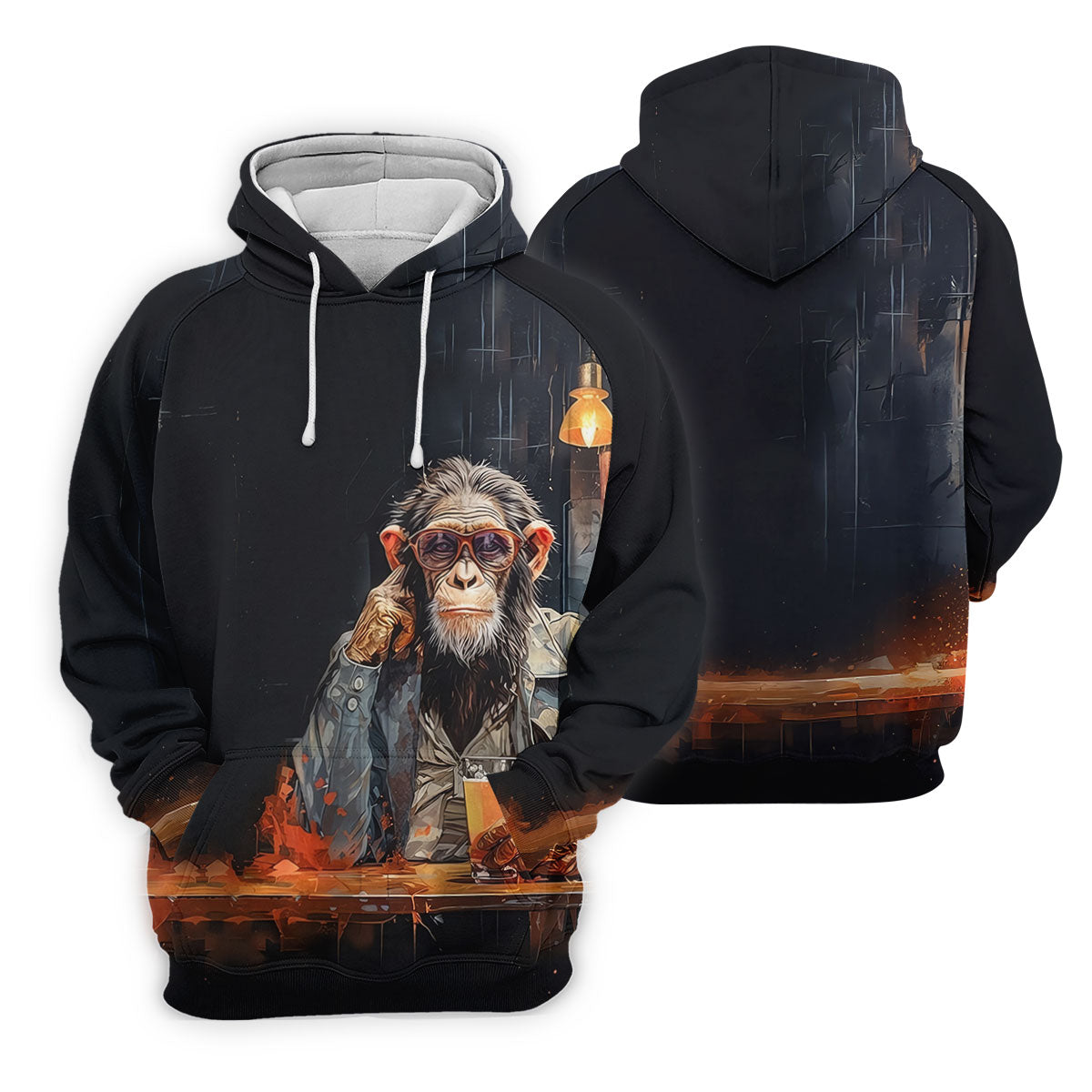 Monkey Gentleman Midnight Amber Hawaiian Golf Shirt, Women's Golf Tops, Ladies Golf Shirts