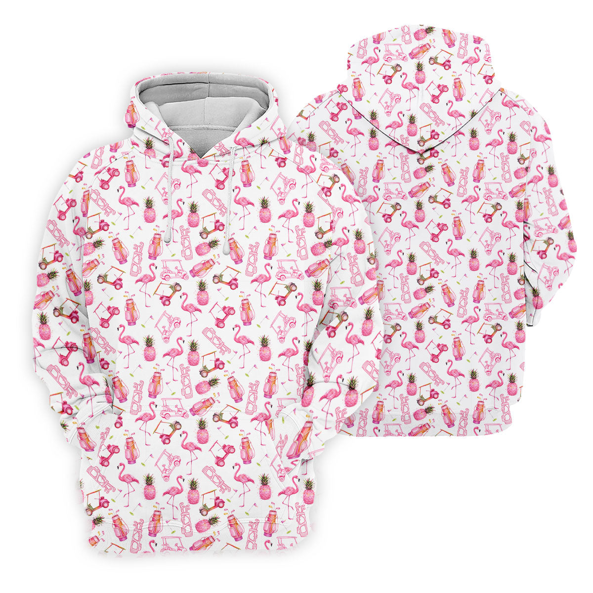 Funny Flamingo Pink Pineapple Tropical Vibe Golf Tops For Men, Men's Funny Golf Shirts, Polo Shirts For Men