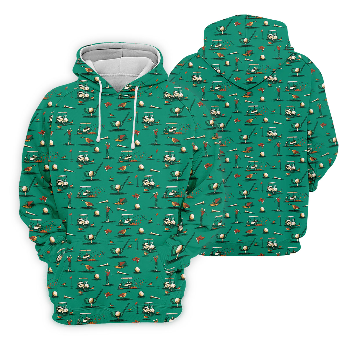 Funny Goose Golf Cart Pattern Green Polo Shirt, Men's Golf Shirt, Mens Golf Apparel