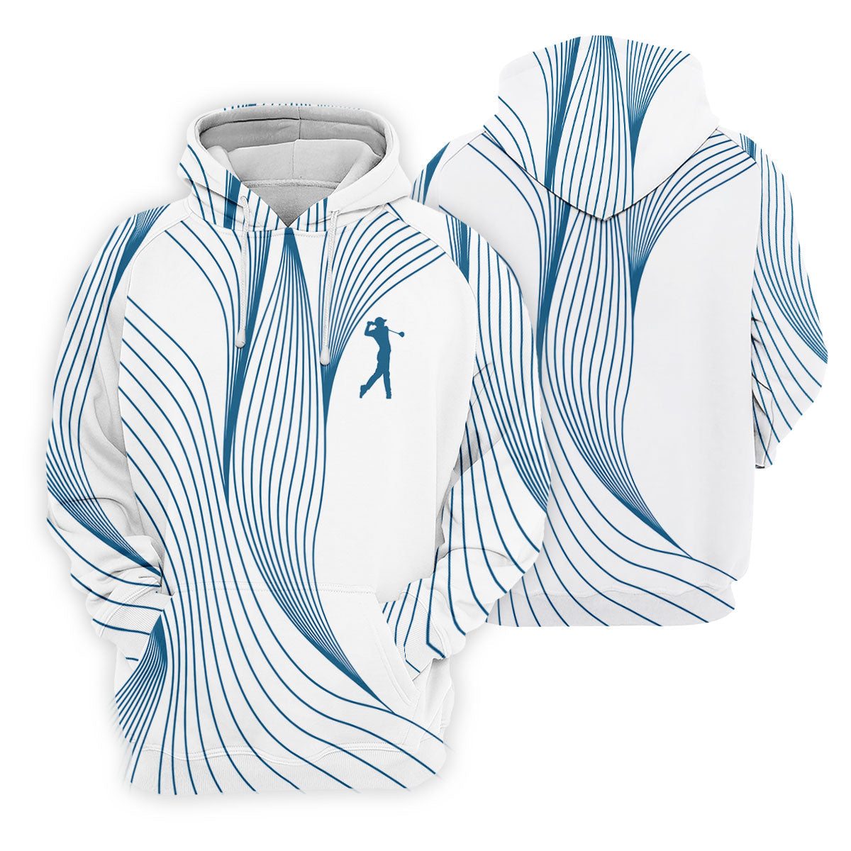 Geometric Line Wavy Line Blue And White Golf Shirts For Men, Men's Golf Shirt, Polo Shirts For Men