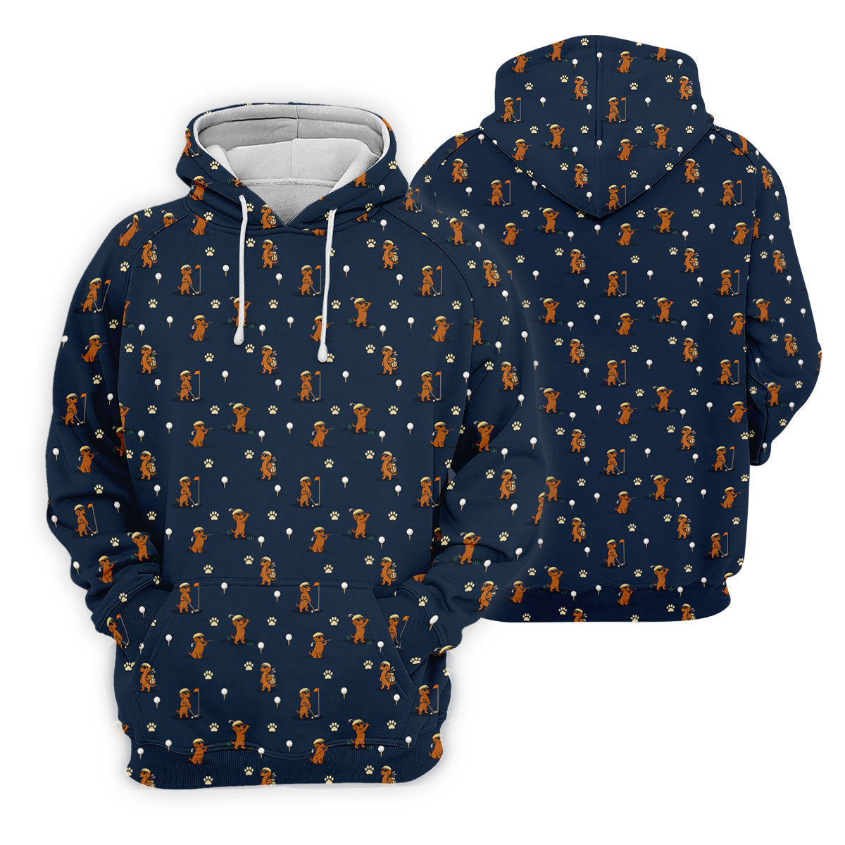 Cartoon Dachshund Golfer Pattern Golf Polo Shirt, Golf Tops For Women, Printed Golf Shirt