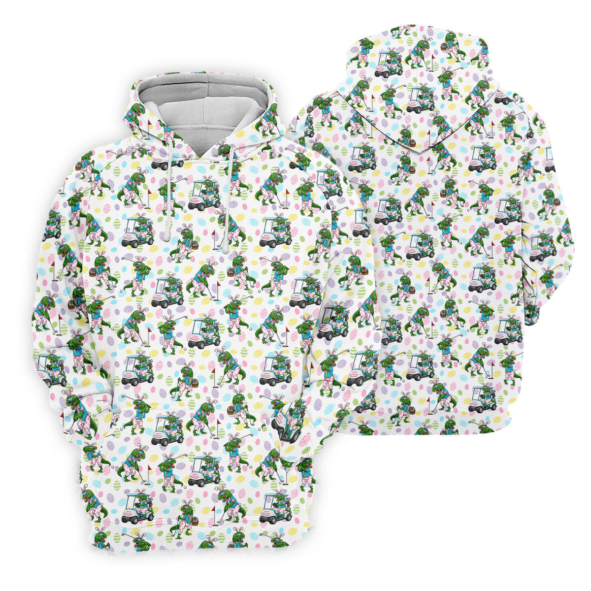 T-Rex Bunny Colorful Easter Egg Men's Funny Golf Shirts, Golf Shirts For Men, Polo Shirts For Men