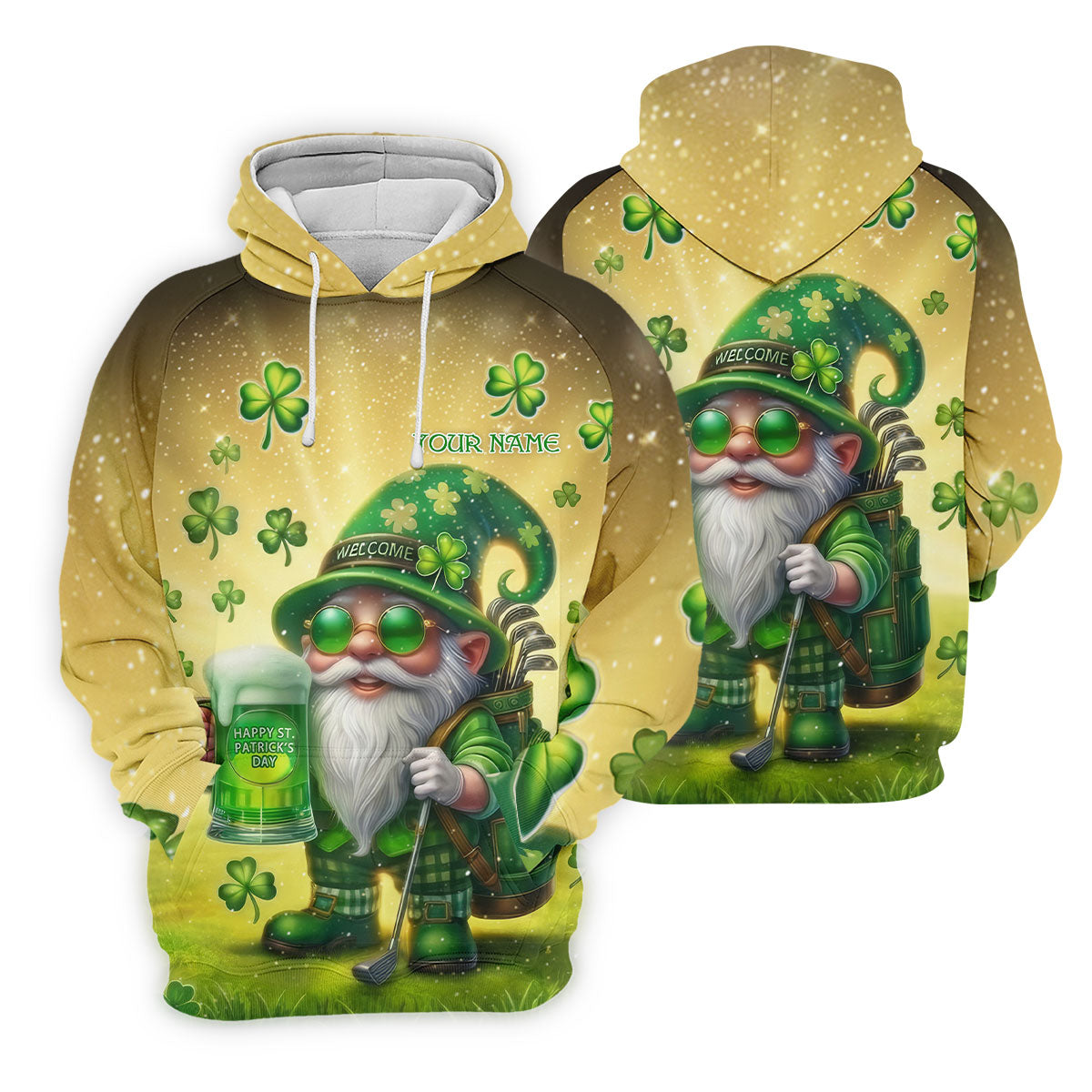 Happy St Patrick's Day Shamrock Gnome Golf And Beer Polo Shirts For Men, Golf Shirts For Men