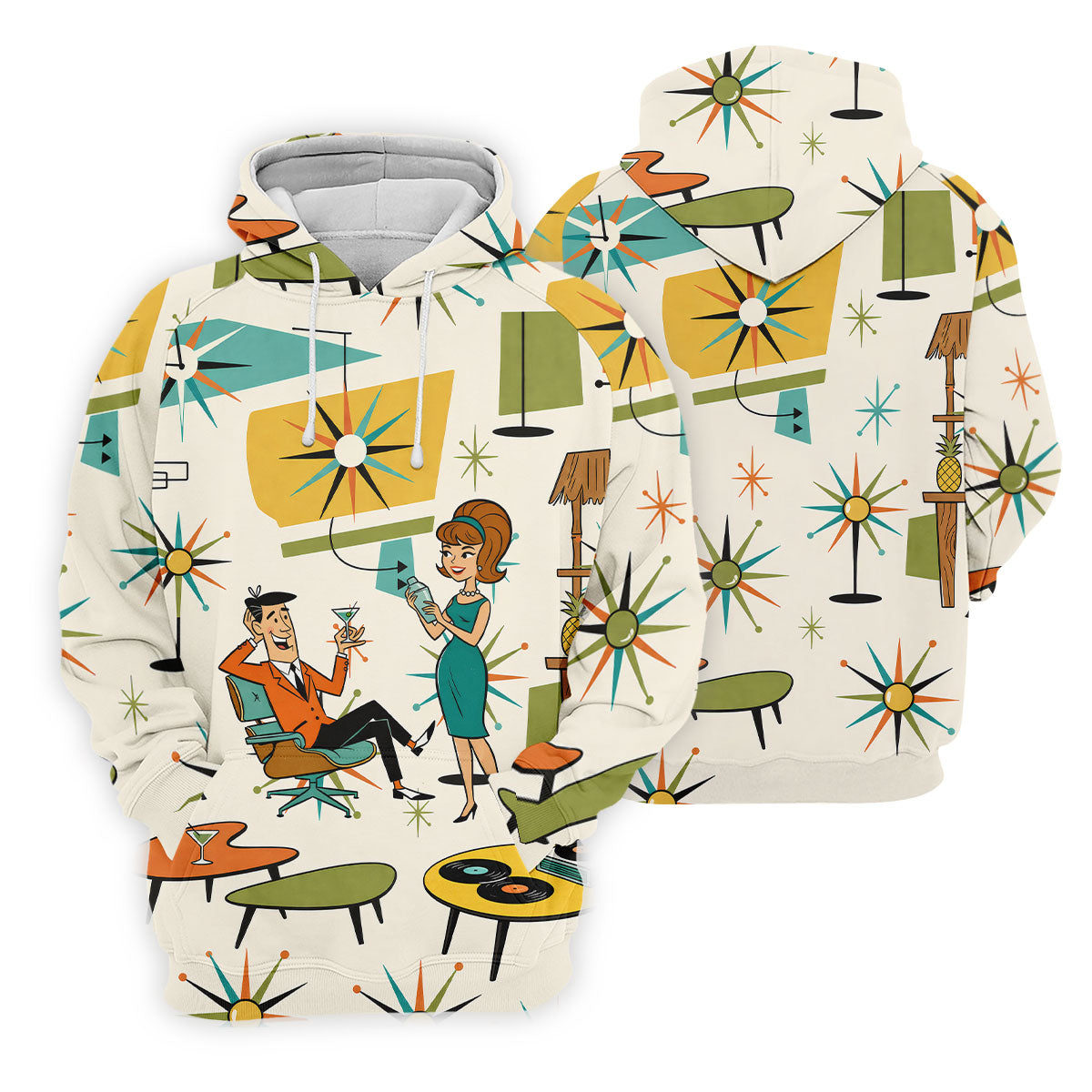Atomic Cocktail Lounge Retro Hawaiian Golf Shirt, Men's Golf Shirt, Polo Shirts For Men