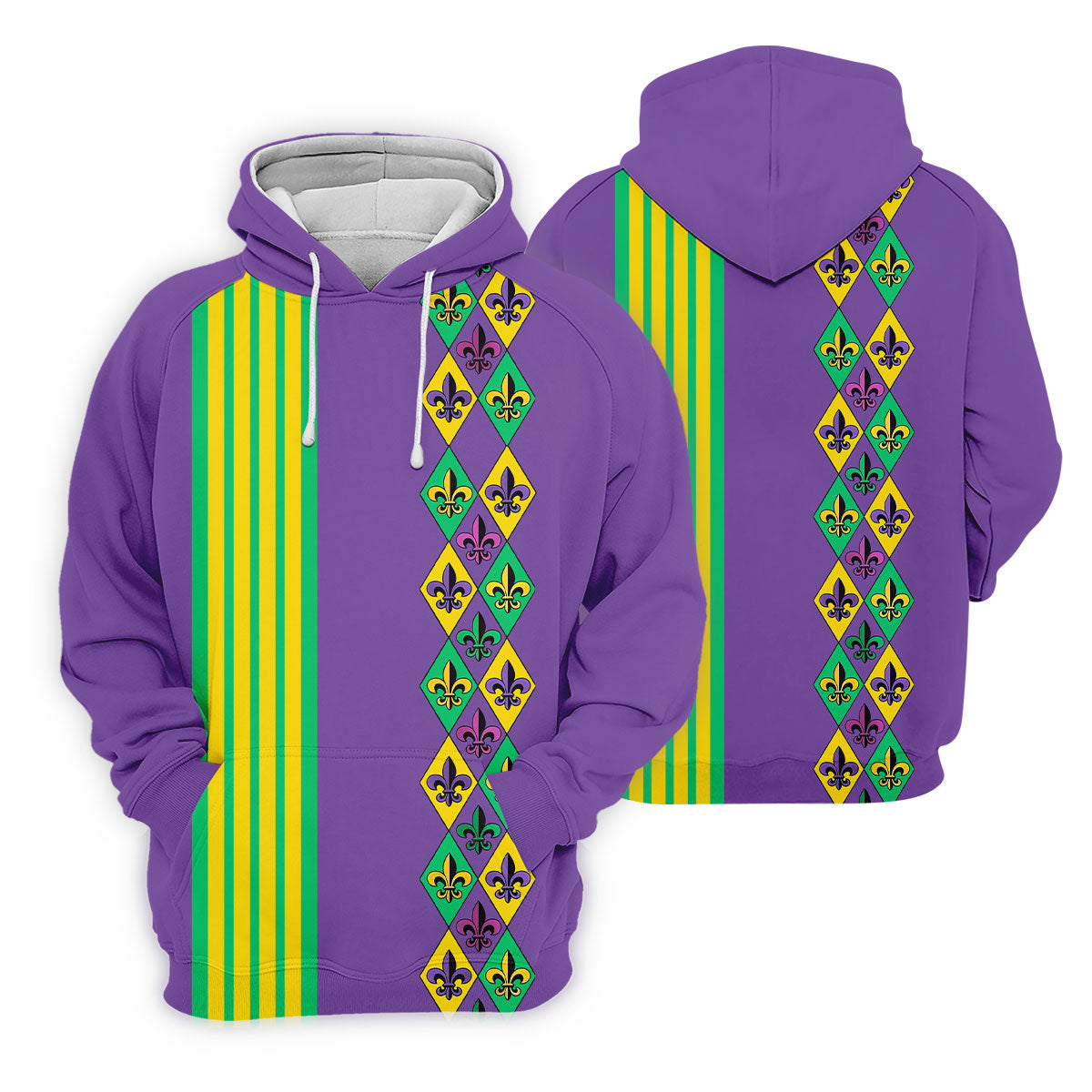 Fleur De Lis Argyle Pattern Purple Green Gold Stripes Golf Tops For Men, Polo Shirts For Men, Golf Shirts For Men