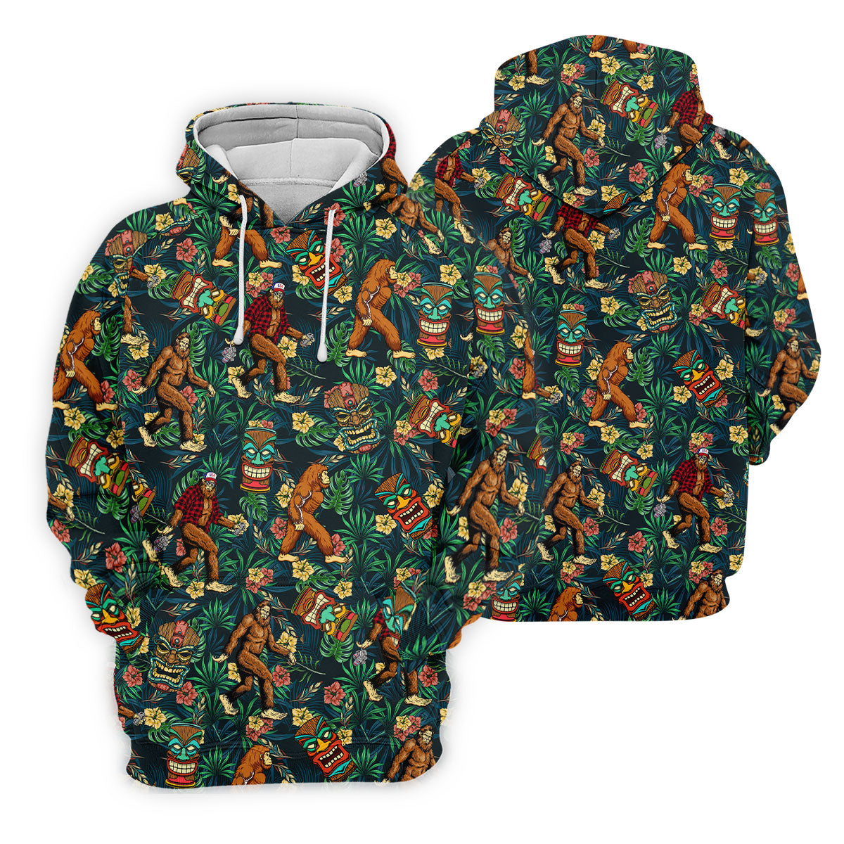 Bigfoot Tropical Tiki Resort Pattern Design Hawaiian Golf Polo, Golf Tops For Men, Golfing Apparel