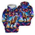 Pizza Space Cat Rainbow Dinosaur Hawaiian Golf Shirt, Women's Golf Tops, Ladies Golf Shirts