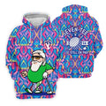Colorful Psychedelic Santa Golfer Print Men's Golf Shirt, Mens Golf Apparel, Hawaiian Golf Shirt