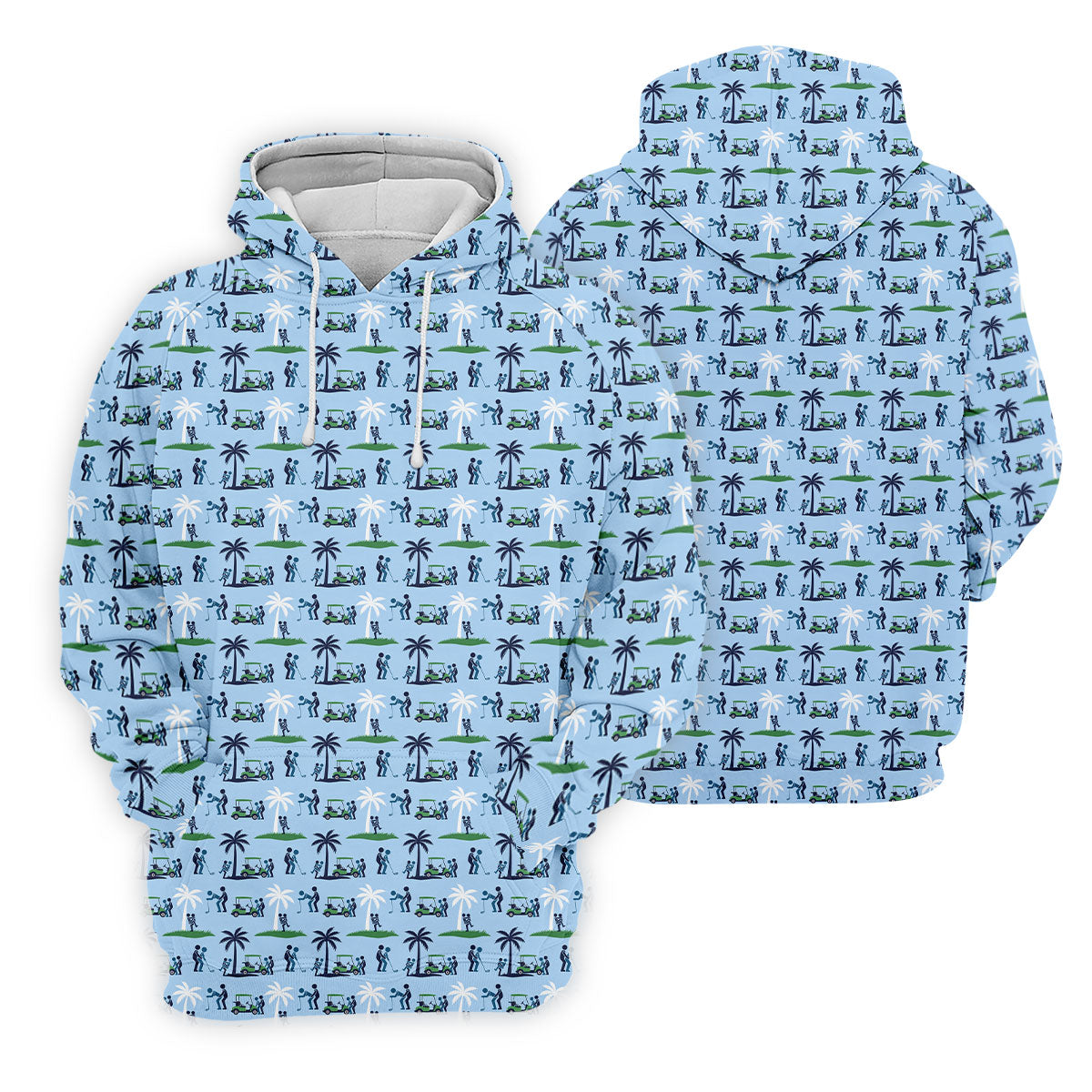 Funny Golf Cart Couple Pattern Men's Golf Shirt, Hawaiian Golf Shirt, Golf Apparel For Men