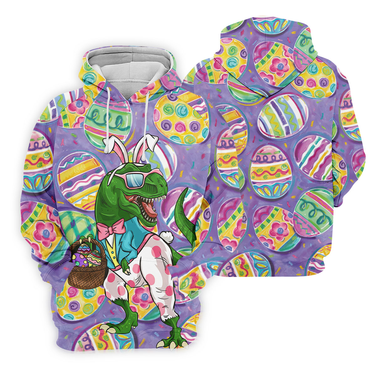 T-Rex Bunny Painted Easter Eggs Golf Shirts For Men, Men's Funny Golf Shirts, Polo Shirts For Men