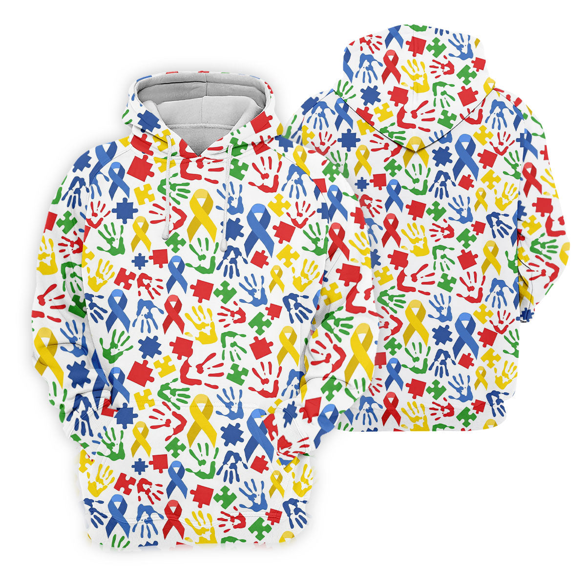 Autism Ribbon Colorful Puzzle Pieces Handprints Golf Tops For Men, Polo Shirts For Men, Golf Shirts For Men