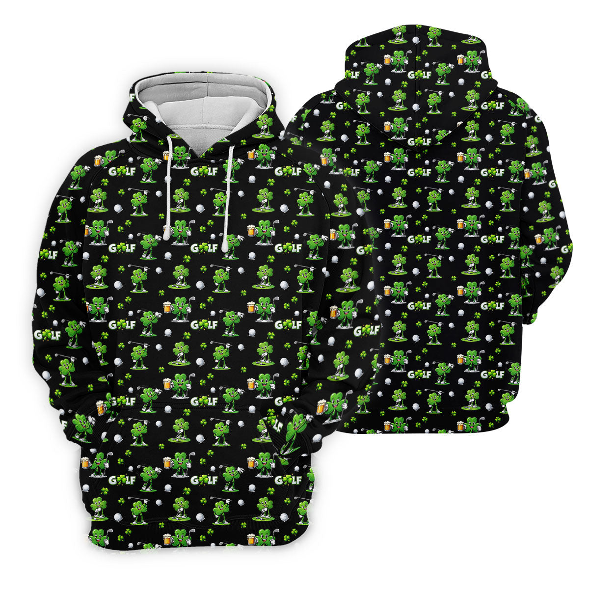 Three Leaf Clover Golf And Beer St Patrick's Day Black Golf Shirt, Fun Golf Shirts For Men, Polo Shirts For Men