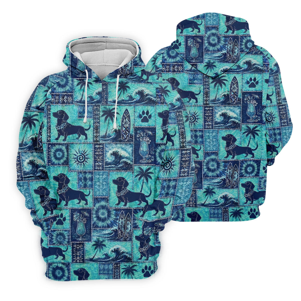 Funny Tropical Dog Surf Patchwork Golf Polo Shirt, Mens Golf Polo, Printed Golf Shirts