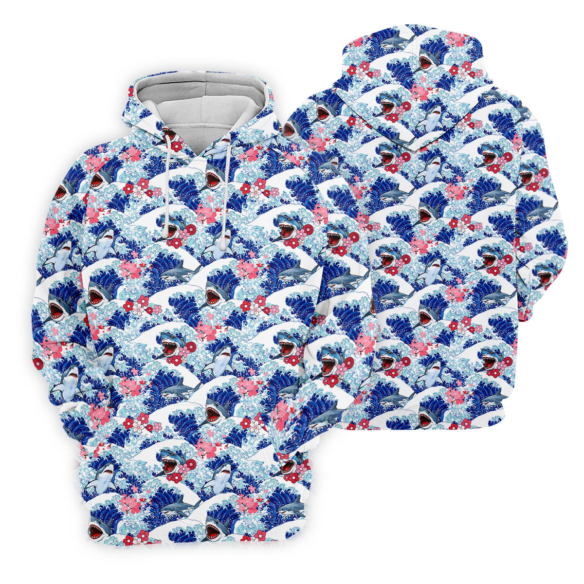 Japanese Shark Wave Sakura Golf Shirt, Mens Golf Polo, Printed Golf Shirts, Golf Apparel For Men