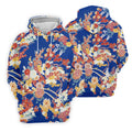 Royal Blue Japanese Floral Pattern Golf Shirt, Mens Golf Apparel, Printed Golf Shirts