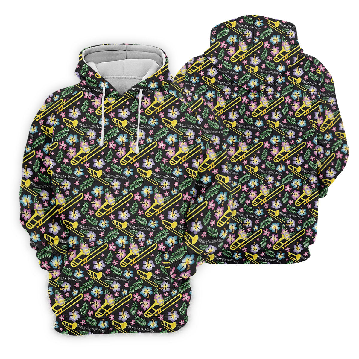 Trombones Floral Tropical Vibe Golf Tops For Men, Polo Shirts For Men, Golf Shirts For Men