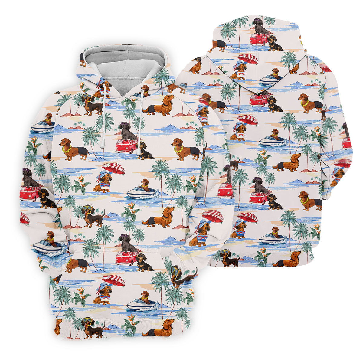Tropical Dachshund Beach Pattern Hawaiian Golf Polo, Golf Tops For Women, Golfing Apparel