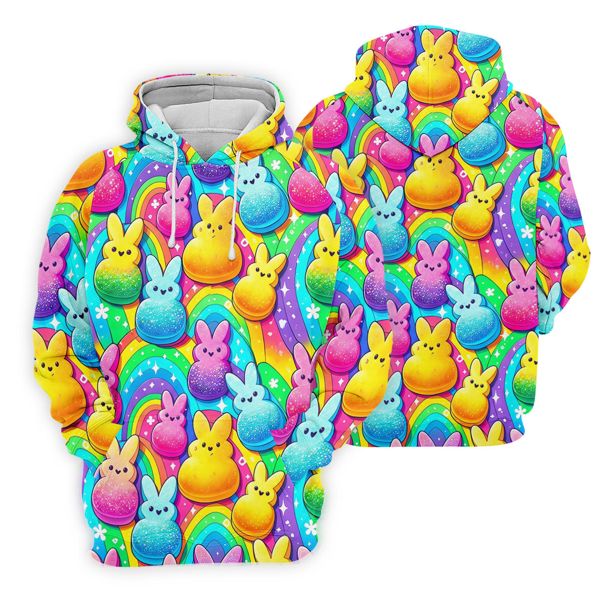 Colorful Easter Peeps Rainbow Pattern Golf Shirts For Men, Cute Golf Outfit, Polo Shirts For Men